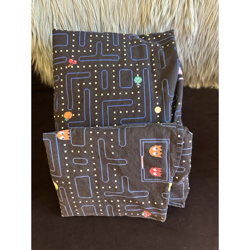 Pottery Barn Teen PAC MAN Full Sheet Set Flat & Fitted 1 PC Glows In Dark